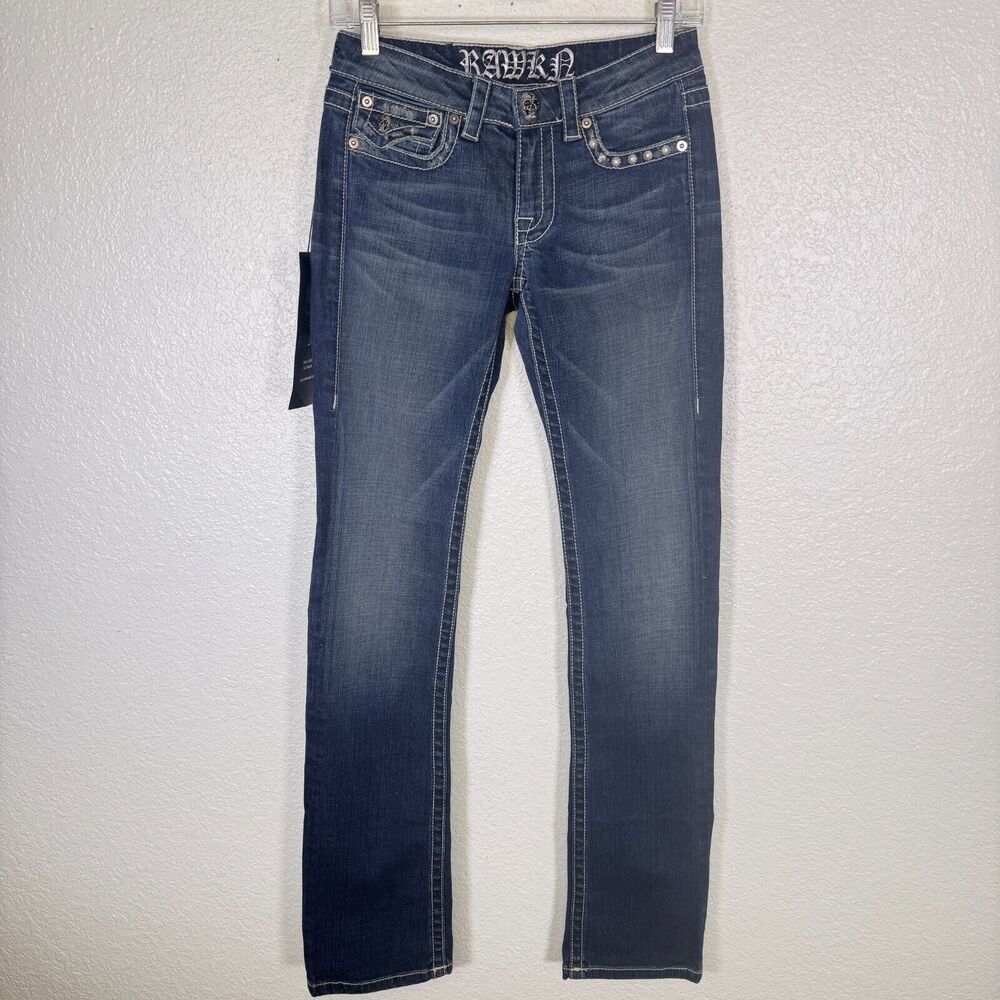 Rawkn Y2K Jeans Women 26 Hamsa Hand Swarovski Crystal Rhinestone KeyCloset Denim - Picture 2 of 16